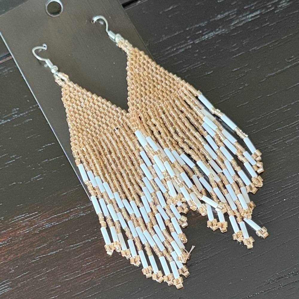 Elegant Gold and Silver Beaded Earrings-NWT